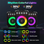 Karaoke Machine with 2 Wireless Mics for Adults Kids | Bluetooth 5.3 Speaker with Bass/Treble/Echo Adjustment | PA System with Disco Lights & Remote Control, Supports TV/TF Card/USB/AUX/Live