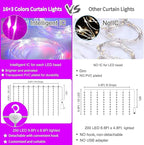 16 Colors Changing Curtain Lights - 250 LED 9.8 X 8.8 FT Fairy String, 7 Modes Twinkle with Remote, Backdrop Wall Hanging Dripping for Bedroom Backyard Halloween Christmas Decor