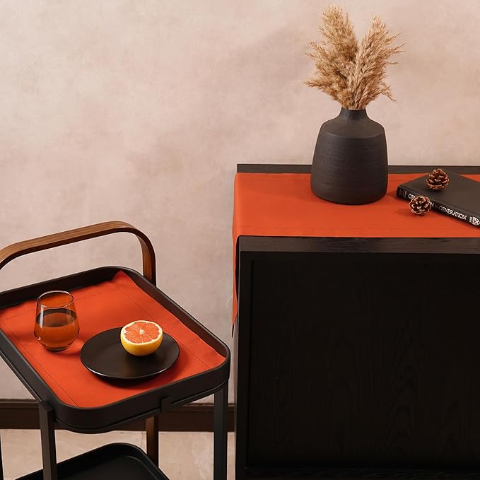 Pumpkin Table Runner 48 Inch– Cotton Linen Hemstitch Farmhouse Table Runner 14x48 – Washable Fabric for Dining, Fall, Halloween, Thanksgiving, Spring, Summer, Wedding, Everyday Décor– Serena