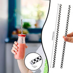 Domensi 50 Pcs Black and White Checkered Racing Straws Plastic Disposable Drinking Straws Hard Plastic Reusable Striped Flag Party Supplies for Race Car Sports Themed Birthday Decoration