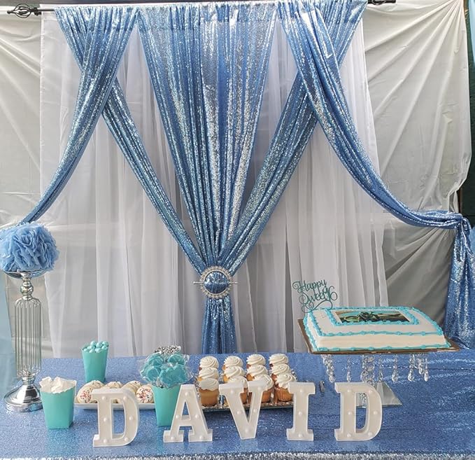 Poise3EHome Baby Blue Sequin Backdrop Curtains,4 Panels 2FTx8FT Glitter Background for Party Birthday Party Baby Shower Wedding Christmas Thanksgiving Holiday Festival Decor
