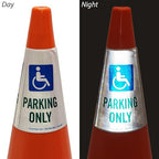 SmartSign 6-Pack "Handicapped Parking Only" Reflective Cone Message Sleeve Collar with Symbol, 360-Degree Visibility, Non-Adhesive Vinyl Signs for Traffic Safety Cones, 3-Side Print [Cone Not Included]