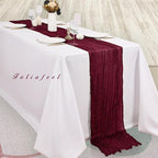 Burgundy 12 Pack Cheesecloth Table Runner 10FT Rustic Gauze Cheese Cloth Table Runner for Wedding Bridal Baby Shower Table Decor 20 x 120 Inch Long Boho Fabric Sheer Birthday Party Table Decorations
