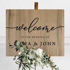 Andaz Press Large Wooden Welcome Sign for Wedding, Rustic Welcome Sign 16" x 20" Custom Names & Date, Woodland Wedding Signage, English Oak MDF Wood Finish Wedding Reception Indoor Outdoor Signs