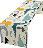 Cartoon Dinosaur Table Runner,Kids Boys Cute Various Dino Moutain Modern Abstract Print Tablecloth Burlap for Hotel Indoors Outdoor Dining Room Kitchen Holiday Party, 13x80in