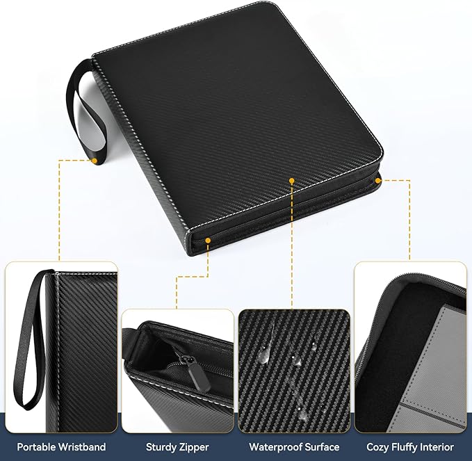 9 Pocket Card Binder, 900 Double Sided Pockets, PU Collection Binder for MTG, TCG, Sports Cards, Black (Carbon Black)