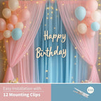 Pink Blue Tulle Backdrop Curtain with Lights String - 10x8ft Sheer Backdrop with 250 LEDs for Wedding, Baby Shower, Bridal Shower, Birthday Party Photo Shoot Background and Home Decorations
