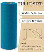 Turquoise Tulle Fabric Roll, 54" x 40 Yards (120FT) Tulle for Wedding Decoration DIY Tutu Party Backdrop Baby Shower Table Skirts Gift Wrapping