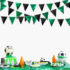 Black Green Party Decorations Metallic Fabric Triangle Pennant Banner Flag Bunting Garland for Video Game Soccer Birthday Graduations Wedding Bachelorette Halloween Outdoor Holiday Party Supplies