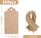 SallyFashion 300pcs Gift Tags with String Attached, 1.7 x 2.8 inch Kraft Paper Hang Tags for Clothes DIY Crafts Wedding Holiday (Brown)