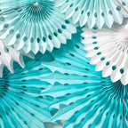 SUNBEAUTY Pack of 13 Blue White Hanging Honeycomb Paper Fans Party Decoration Kit for Baby Boy Shower 1st Birthday Navy Ocean Wedding Under The Sea Theme Photo Booth Backdrops Paper Party Supplies