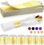 Polymer Material Reusable Napkin Band, Glue-Free Tear-Proof Water Resistant Oil-Proof Napkin Bands Set of 200(Front Gold Color and Back Silver), 6 Adjustable Sizes Napkin Rings