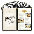 Goodsmart Restaurant Menu Covers – 25 Pack Black 2-View, Top-Loading Menu Holders, Vinyl & Plastic Café Menu Covers, Clear Menu Sleeves, Fits 8.5" x 14", Leather-Style Design, Gold Corners