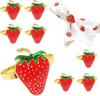 Gold Strawberry Napkin Rings Set of 8 Fall Fruit Napkin Ring Holders for Garden Weddding,Rustic Farmhouse Napkin Rings for Christmas Thanksgiving Day Family Gathering Dinner Table Decor