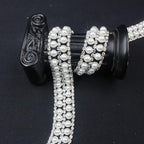 PEARLY JUN 1 Yard Pearl Rhinestone Trim Chain Silver Crystal Fringe Diamond Applique Ribbon String Tassel Strip for Sewing Wedding Dress Crafting Crafts Flower Embellishments