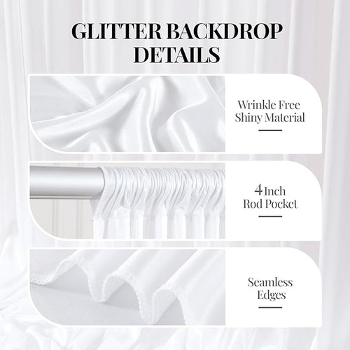 10x10 ft White Glitter Backdrop Curtain for Parties, Wrinkle Free Glitter Photo Backdrop Drapes 2 Panels 5x10FT Shimmer Back Drop Cloth for Wedding Birthday Baby Shower Photography Background Decor