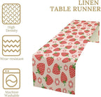 Strawberry Table Runner Spring Summer Fruit Pink Berry Forest Garden Dinner Runner for Girl Baby Shower Party Holiday Home Kitchen Dining Table Decor 13x60
