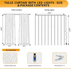 Baby Blue Tulle Backdrop Curtain with Lights String - 10x10ft Sheer Backdrop with 300 LEDs for Wedding, Baby Shower, Bridal Shower, Birthday Party Photo Shoot Background and Home Decorations