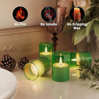 6Pack Flickering Flameless LED Candles with Timer, Battery Powered - Small Pillar & Votive, Green (2"X3")