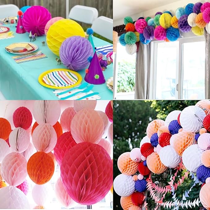 20pcs Honeycomb Flower Balls - Party Decoration Paper Flower Balls Tissue Paper Pom Poms for Birthday Wedding Home Decor (3inch+6inch, Yellow)