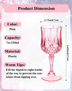 Ciaell 24PCS Pink Plastic Wine Glasses - 7 Oz Plastic Goblets for Party - Pink Vintage Drinking Glasses - Disposable Water Goblets Set for Wedding, Bar, Wine, Beer, Juice, Cocktail, Whiskey