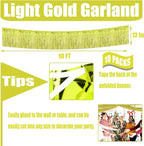 10 Pack 10 Feet Foil Fringe Garland Metallic Tinsel Streamers Banner Wall Hanging Curtain Backdrop for Parade Floats, Wedding, Disco, Birthday, Halloween, Christmas Party Decorations(Light Gold)