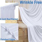 10x10ft Wrinkle Free White Backdrop Curtains for Party Background, 2 Panels 5x10ft Silky Polyester Photo Backdrop Drapes Back Drop Cloth for Wedding Birthday Photography Baby Shower Decor