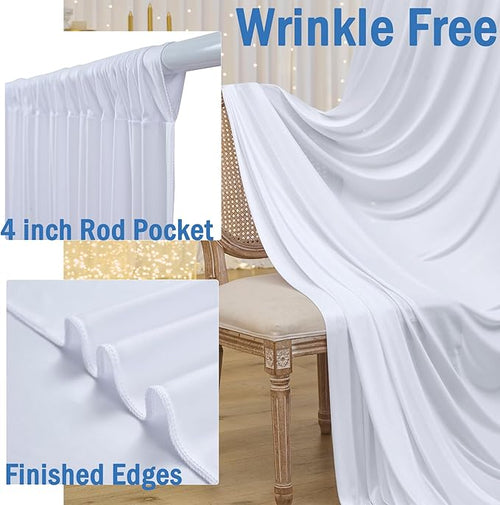 10x10ft Wrinkle Free White Backdrop Curtains for Party Background, 2 Panels 5x10ft Silky Polyester Photo Backdrop Drapes Back Drop Cloth for Wedding Birthday Photography Baby Shower Decor