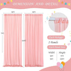 Wish Care 10ft x 10ft Baby Pink Chiffon Backdrop Curtain with Lights String for Parites Wedding Wrinkle Free Curtain Photo Backdrops Drapes for Baby Shower Birthday Party Home Decorations