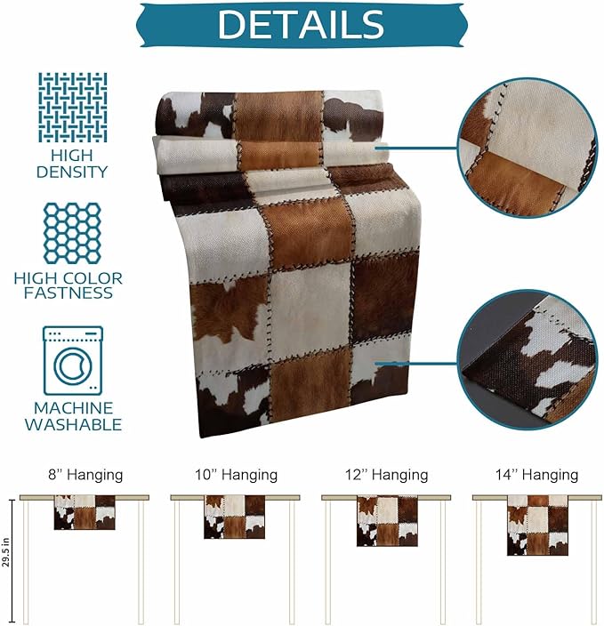 Abstract Cowhides Cotton Linen Table Runner for Dining Kitchen, Wedding Outdoor Party Tablerunners Decoration, Brown Beige Animal Fur Texture Dresser Scarf Coffee Tablecloth Runners 13x90 Inches