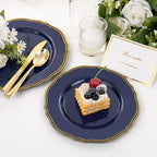 Hioasis 60pcs Blue Plastic Plates - Blue and Gold Disposable Dinnerware with Gold Rim, Heavy-duty, 10.25 inch, Dinner Plates for Party & Wedding
