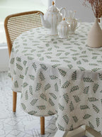 Pastoral Round Tablecloth - 60 Inch Dia. - Beige Linen Table Cloth - Washable Table Cover with Dust-Proof Wrinkle Resistant for Restaurant, Picnic, Bistro, Indoor and Outdoor Dining, Green Leaf