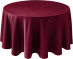 Biscaynebay Textured Fabric Christmas Round Table Cloth 132", Burgundy Water Resistant Washable Tablecloths for Outdoor & Indoor, Dining, Kitchen, Wedding & Parties