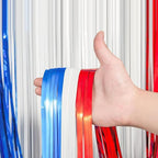 2 Pack Red White and Blue Tinsel Foil Fringe Curtains, 4th of July Decorations, Metallic Tinsel Party Streamers Backdrop for Patriotic, Memorial Day, Independence Day Party Decorations