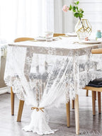 BOXAN 60x120 Inch Gorgeous White Lace Tablecloth Overlay Rose Vintage Embroidered, Romantic Boho Wedding Reception Table Decor, Baby & Bridal Shower Décor, Elegant Chic Outdoor Tea Party Tablecover