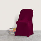 Peomeise Stretch Spandex Folding Chair Cover for Wedding Party Dining Banquet Event (Burgundy,6pcs)