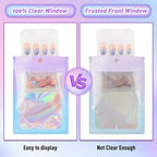 Funfery 100 Pack Gradient Holographic Bags,Mylar Resealable Bags with Zipper,Clear Window Packaging Pouch,Smell Proof Bag for Food Storage,Sample Jewelry Baggies(3.5×4.7in,Purple Blue)