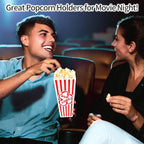 Plastic Popcorn Containers Red & White Striped Retro Style Reusable Popcorn Boxes for Movie Night 4”x8” - 6 Pack