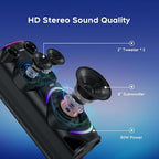 25.9''Karaoke Machine with Two Wireless Microphones and Dynamic Party Lights, Outdoor Bluetooth Speaker with 8” Woofer Wireless with Party Speaker,Speakers Support Bi-Amping(Stage Monitors)