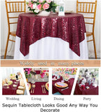 ShinyBeauty Sequin Tablecloth Burgundy Sequin Table Overlay Glitter Table Cover for Dinning Table Sequin Table Linen for Party Event Decoration Square Tablecloth 54x54 Maroon Birthday Tablecloth