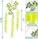 24 Pack Artificial Fake Wisteria Vine Ratta (3.75 Feet) Hanging Garland Silk Flowers String Home Party Wedding Decor (Green)