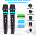 4 Channel Rechargeable Wireless Microphone System, Pro UHF Metal Handheld Wireless Microphones Cordless Mics with Echo Treble BASS VOL Channel Control for Karaoke Singing Church(GT-200)