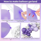 Amandir 153pcs Purple Balloon Garland Arch Kit, Different Sizes 18 12 10 5 inch Lavender Latex Metallic Confetti Silver Balloons for Girls Women Wedding Birthday Baby Shower Party Decorations Supplies