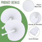 MCEAST 160 Pack Folding Wedding Paper Fans White Handheld Folding Fan Round Shaped Wedding Fans with Plastic Handle for Wedding Birthday Party Favors Supplies Home Decoration (Round)