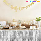 6 Pack 29x108 Inch Metallic Foil Fringe Tinsel Table Skirts Banner for Rectangle Tables Streamer Garland Curtains Backdrop for Wedding, Birthday, Parade Floats, Christmas Party Decoration(Silver)