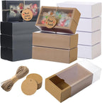 Roowest 50 Sets Kraft Soap Boxes Rectangle Packaging Box with Window Homemade Gift Box with Blank Tags and Jute String for Jewelry Candy Wrapping Party Favor(6.3 x 3.5 x 2 Inch,3 Colors)