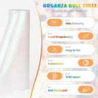 Crystal Organza Fabric Tulle 11 Inch by 50 Yards Sheer Tulle Rolls for DIY Craft Wedding Party Baby Shower Decor Gift Wrapping Party Supplies (Fantasy White)