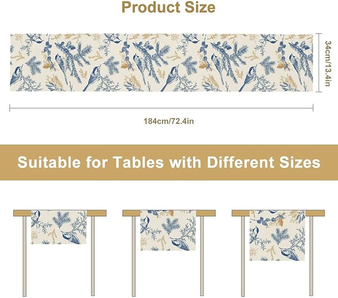 Floral Table Runner,Sketch Birds and Flowers Summer Table Runner Kitchen Dining Table Decoration for Home Party Decor 13x36 Inch