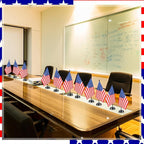 24 Pcs American Desk Flag Set Small USA Flags for Table with 13" Black Pole, Black Base and Spear Top, American Flag for Home Office Party Festival Celebrations Decor