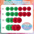 20 Pcs Red Green Hanging Paper Fan, Round Paper Fans Decorations Set for Weddings, Birthdays, Engagement, Bridal Shower, Christmas Party Supplies Decor